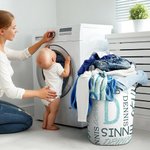 Personalized Initial Name Large Capacity Laundry Storage Basket with Handle for Bathroom Nursery Gift for Family Kids