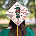 Personalized I Chose My Path But God Ordered My Steps Graduation Cap Topper with Cartoon Graduate Graduation Gift for Black Queens Women