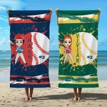 Personalizzato Ink Splash Baseball Cartoon Character Quick Dry Microfiber Beach Towel with Name Number Game Day Birthday Gift for Baseball Lover