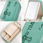 Personalised Show Time Medal Leather Jewellery Box with LED Three-Colour Adjustable Makeup Mirror Equestrian Birthday Gift for Women Horse Lovers