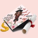 Personalized I Chose My Path But God Ordered My Steps Graduation Cap Topper with Cartoon Graduate Graduation Gift for Black Queens Women