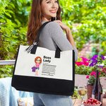 Personalizzato Boss Lady Cartoon Character Large Canvas Tote Bag con nome Accessori da viaggio Compleanno Holiday Anniversary Gift for Woman Workers