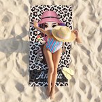 Serviette de Plage Personnalisée avec Personnage de Dessin Animé et Nom Motif Léopard et Zèbre Cadeau Vacances d’Été pour Famille et Amis