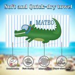 Personalized Cute Diving Alligator Striped Quick Dry Oversized Beach Towel with Name Summer Travel Essential Birthday Gift for Girls Boys