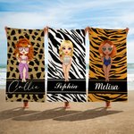 Personlig Imitation Fur Leopard Print Cartoon Beach Girl Soft Quick Dry Beach Handduk med namn Beach Pool Essentials Födelsedagspresent för kvinnor