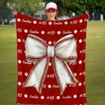 Personalized Baseball Softball Bow Soft Throw Blanket with Name Home Decor Birthday Gift for Ball Sports Lovers