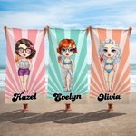 Personalized Fashion Cartoon Swimsuit Girl Quick Dry Oversized Beach Towel with Name Travel Essential Beach Party Birthday Gift for Women