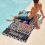 Serviette de Plage Personnalisée avec Personnage de Dessin Animé et Nom Motif Léopard et Zèbre Cadeau Vacances d’Été pour Famille et Amis