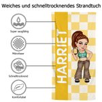 Personalisiertes Schnelltrocknendes Y2K Cartoon Figur Karo Strandtuch mit Namen Strand Poolparty Geburtstag Geschenk für Damen Herren