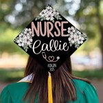 Personalized Cherry Blossom Stethoscope Nurse BSN ADN Graduation Cap Topper Decoration with Name and Year Graduation Gift for Medical Graduates