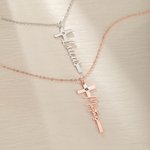 Henkilökohtainen Hieno Birthstone Cross kaulakoru nimi Uskonnollinen Naiset Korut Syntymäpäivä Vuosipäivä Kaste lahja kristillinen