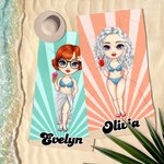 Personalized Fashion Cartoon Swimsuit Girl Quick Dry Oversized Beach Towel with Name Travel Essential Beach Party Birthday Gift for Women