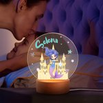 Personalised Fantasy Mermaid Princess Acrylic LED Night Light with Wooden Base and Name Birthday Children's Day Gift for Girls Daughters