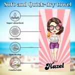 Personalized Fashion Cartoon Swimsuit Girl Quick Dry Oversized Beach Towel with Name Travel Essential Beach Party Birthday Gift for Women