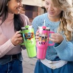 Personalized Retro Watercolor Flower Camera 40 oz Tumbler with Name and Straw Travel Accessories Birthday Gift for Photography Lover