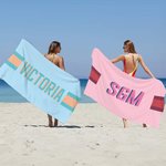 Gepersonaliseerde Monogram Streep Oversized Sneldrogende Microvezel Strandhanddoek met Naam Zomer Reisvakantie Essentials Verjaardagscadeau voor Haar