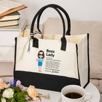 Personalizzato Boss Lady Cartoon Character Large Canvas Tote Bag con nome Accessori da viaggio Compleanno Holiday Anniversary Gift for Woman Workers