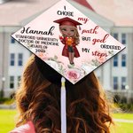 Personalized I Chose My Path But God Ordered My Steps Graduation Cap Topper with Cartoon Graduate Graduation Gift for Black Queens Women