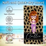 Personlig Imitation Fur Leopard Print Cartoon Beach Girl Soft Quick Dry Beach Handduk med namn Beach Pool Essentials Födelsedagspresent för kvinnor