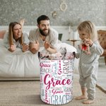 Personligt ordmoln namn tvättförvaringskorg med handtag badrum barnkammare dekoration inflyttning födelsedagspresent för familj barn