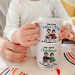 Personalized As a Family of Three Cartoon Characters 11 oz 15 oz White Ceramic Coffee Mug with Name and Date Our First Father's Day Gift for Dad