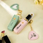 Personalized Line Flower Name Leather Lipstick Case Keychain with Heart-shaped Mirror Makeup Essentials Birthday Wedding Gift for Women