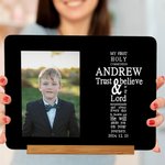 Personalised My First Holy Communion Faith Cross Metal Photo Frame Ornament with Name and Date Desk Decor Birthday Baptism Gift for Kids