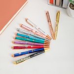Personalised 2 Pcs Multi-color Birth Flower Bling Dynamic Liquid Sand Pen with Name  Appreciation Teacher's Day Birthday Gift for Teacher Student