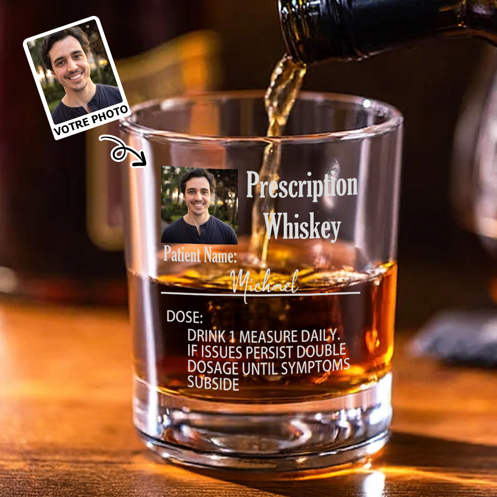Verre à Whisky Personnalisé avec Photo Prénom et Nom de l'Alcool Cadeau d'Anniversaire de Fête des Pères pour Papa Grand-Père Amateurs de Whisky