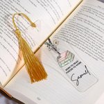 Gepersonaliseerde Geboorte Boek Boek Acryl Bladwijzer met Naam Tekst en kwastje Lezen Supplies Verjaardagscadeau voor boekenliefhebbers Bookworms