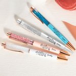 Personalised Set of 2 DNA Birth Flower Glitter Dynamic Liquid Sand Refillable Ballpoint Pen with Name Office Supplies Birthday Gift for Medical Staff