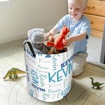 Personalized Multicolor Word Cloud Name Laundry Storage Basket with Handle Housewarming Birthday Gift for Friends Family Kids