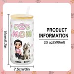 Personalized Dog Mom 3D Cartoon Character and 1-4 Dogs 20 oz Frosted Glass Cup with Lid and Straw Birthday Gift for Women Dog Lovers