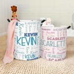Personalized Multicolor Word Cloud Name Laundry Storage Basket with Handle Housewarming Birthday Gift for Friends Family Kids