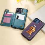 Personalized 3D Cartoon Dog Leather Flip Wallet Phone Case with Name and RFID Blocking Card Holder Birthday Gift for Dog Dad Dog Mom Pet Lovers