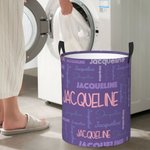 Personalized Multicolor Word Cloud Name Laundry Storage Basket with Handle Housewarming Birthday Gift for Friends Family Kids