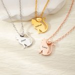 Personalized 3D Love Heart Cat Silhouette Necklace with Engraved Name Dainty Jewelry Birthday Anniversary Gift for Cat Lovers