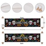 Personalized Mexican Floral Sugar Skull Table Runner with Text and Tassels Gothic Festival Decoration Day of the Dead Gift for Family