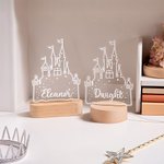 Personalized Cartoon Princess Castle Name Acrylic LED Night Light with Wooden Base Home Decor Birthday Children's Day Gift for Daughters Girls