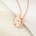 Personalized 3D Love Heart Cat Silhouette Necklace with Engraved Name Dainty Jewelry Birthday Anniversary Gift for Cat Lovers