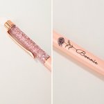 Personalised 2 Pcs Multi-color Birth Flower Bling Dynamic Liquid Sand Pen with Name  Appreciation Teacher's Day Birthday Gift for Teacher Student