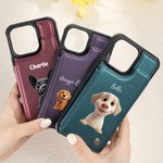 Personalized 3D Cartoon Dog Leather Flip Wallet Phone Case with Name and RFID Blocking Card Holder Birthday Gift for Dog Dad Dog Mom Pet Lovers