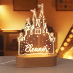 Personalized Cartoon Princess Castle Name Acrylic LED Night Light with Wooden Base Home Decor Birthday Children's Day Gift for Daughters Girls