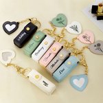 Personalized Line Flower Name Leather Lipstick Case Keychain with Heart-shaped Mirror Makeup Essentials Birthday Wedding Gift for Women