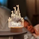 Personalized Cartoon Princess Castle Name Acrylic LED Night Light with Wooden Base Home Decor Birthday Children's Day Gift for Daughters Girls