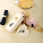 Personalized Line Flower Name Leather Lipstick Case Keychain with Heart-shaped Mirror Makeup Essentials Birthday Wedding Gift for Women