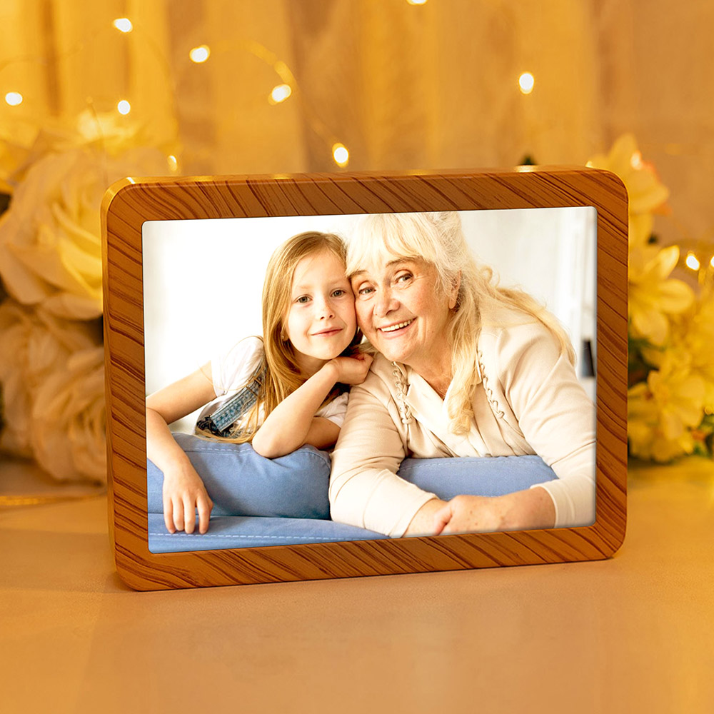 Cadre photo miroir LED personnalisé avec dégradé de couleurs Cadeau d'anniversaire de Saint-Valentin pour les couples et la famille