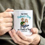 Personalized As a Family of Three Cartoon Characters 11 oz 15 oz White Ceramic Coffee Mug with Name and Date Our First Father's Day Gift for Dad