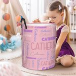 Personalized Multicolor Word Cloud Name Laundry Storage Basket with Handle Housewarming Birthday Gift for Friends Family Kids