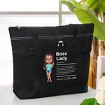 Gepersonaliseerde Cartoon Baas Dame Waterdichte Grote Draagtas met Naam en Mesh Zakken Reis Accessoires Verjaardag Verjaardagscadeau voor Vrouwen Werknemers